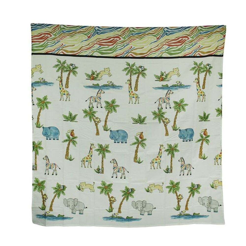 Blue Safari Hippo Rainbow Zebra Striped Fabric Shower Curtain 70 X 72 Inch